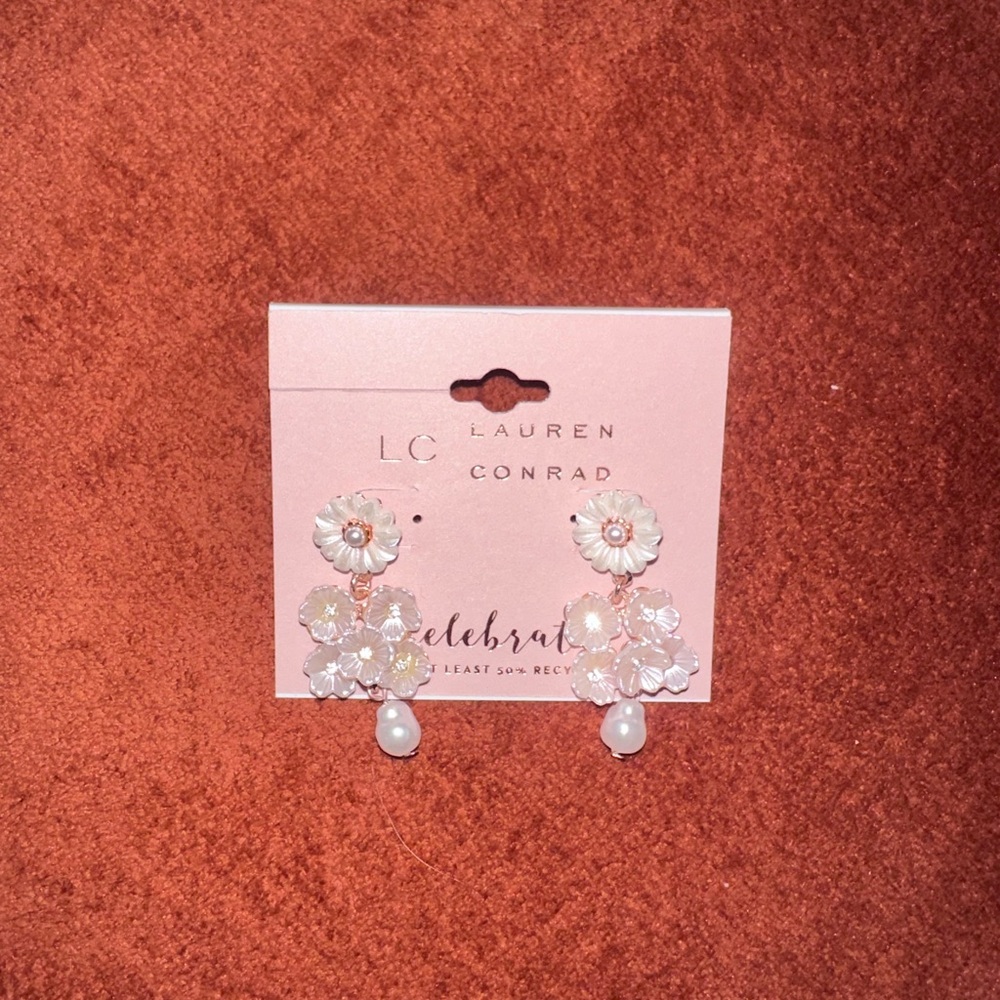 LC Lauren Conrad Floral Pearl Earrings - White